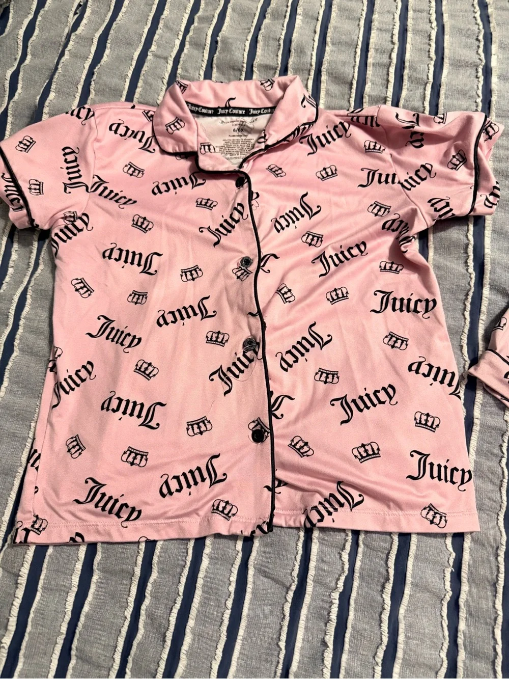 Juicy Couture Girls Pink Logo Print Satin Pajama Set Size 6/6X